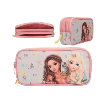 Estuche de dos cremalleras JUICY TOPModel con diseño tropical y modelos TOPModel