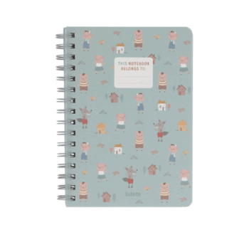 Libreta Escolar The Three Little Pigs abierta con hojas pautadas para practicar escritura infantil – Tutete 2025