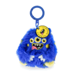 Llavero de Peluche Monster Legami azul con manchas amarillas.