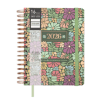 Agenda Floral Verde 16 meses 2025/26 de Finocam con tapa dura.