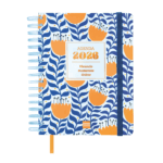 Agenda Floral Azul 16 meses 2025/26 de Finocam con tapa dura metálica.