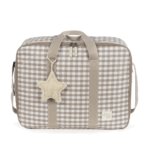 Maleta Caetana Sand Walking Mum beige con estampado a cuadros.