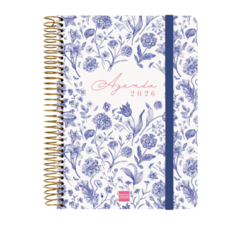 Agenda CLOE Flores Azules 16 meses 2025/26 de Finocam tapa dura.