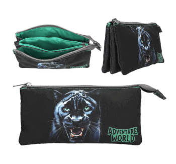 Estuche con 3 Compartimentos PANTHER de Dino World en gris y verde