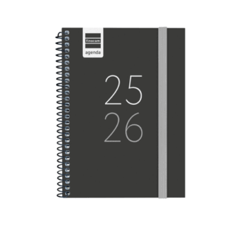 Agenda Secundaria Curso 2025/26 Negra con diseño minimalista en color negro.