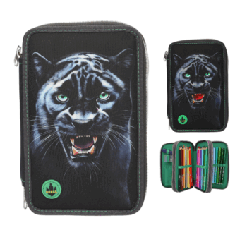 Estuche Triple PANTHER de Dino World con luces en ojos y boca