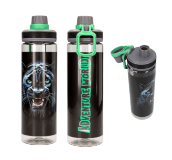 Botella PANTHER de Dino World negra con print de pantera y detalles verdes