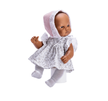 Muñeco Gordi Mulato Vestido Flores Capota Rosa de 28 cm