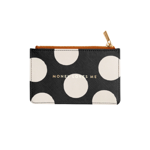 Tarjetero Negro Charuca Tarjetero Negro Charuca con mensaje dorado “EL DINERO ME AMA”.