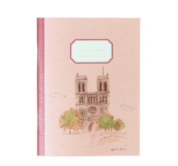Libreta de Bolsillo Notre Dame ilustrada por Wooran en tonos naranja.
