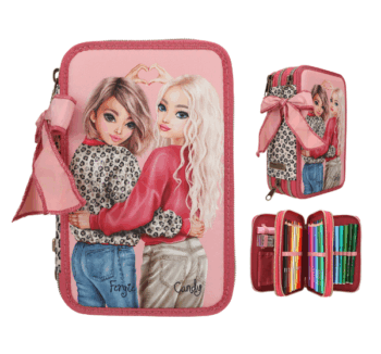 Estuche Triple Lazo LEOHEART de TopModel rosa con estampado animal.