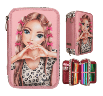 Estuche Triple Leopardo LEOHEART de TopModel rosa con Hayden.