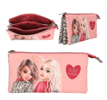 Estuche LEOHEART de TopModel rosa con estampado animal y modelos en portada.