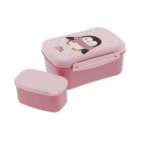 Fiambrera Hermética con Placa de Frío Pingüino Rosa con estampado adorable.