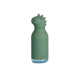 Botella Térmica Asobu Dinosaurio verde con tapón en forma de dino.
