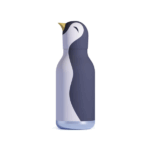 Botella Térmica Asobu Pingüino azul marino con tapón kawaii.