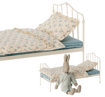 Cama en Miniatura Mini Casa Ratón azul con almohada y manta de algodón