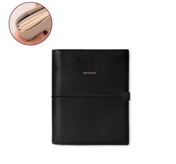 Funda para Journal A5 Stay Focused Negra en cuero vegano con stamping dorado