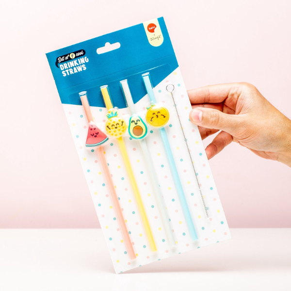 Pajitas Reutilizables Balvi Mr Wonderful (Set de 4) Pajitas reutilizables con cepillo Balvi Mr Wonderful