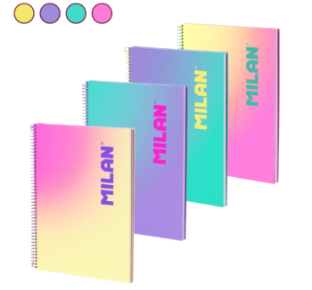 Cuaderno A4 con Espiral y Tapa Dura Papel Cuadriculado Sunset Milan vista 4 colores