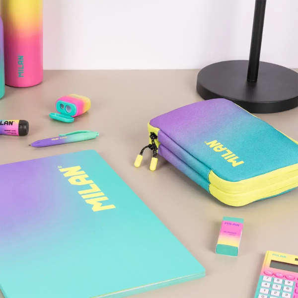 Plumier 2 Pisos con Contenido Sunset Milan Interior segundo piso con rotuladores de punta cónica