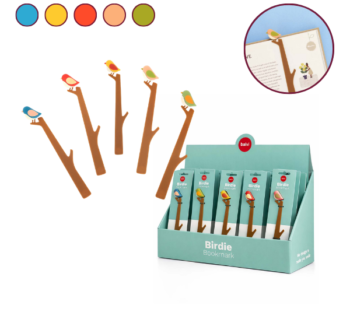 Marcapáginas Birdie Balvi con pajarito sobresaliendo del libro