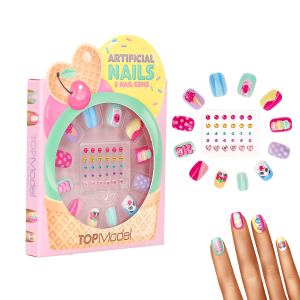 Set de Uñas Postizas y Brillos Candy Glam de TopModel - Librería Campoamor Set uñas postizas y brillantitos TopModel Candy Glam