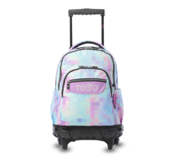 Mochila escolar con ruedas cuadros pastel Totto