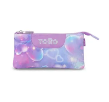 Estuche Escolar Triple Corazones Lila Totto diseño morado corazones