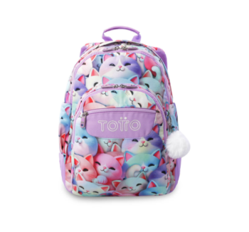 Mochila Escolar Infantil Gatos Kawaii Totto diseño frontal
