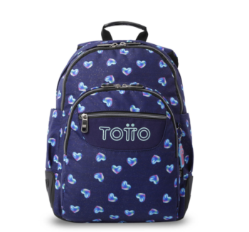 Mochila Escolar Juvenil Corazones Azul Totto vista frontal
