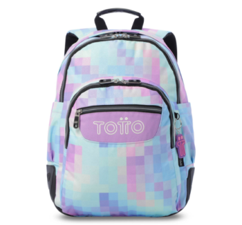 Mochila Escolar Juvenil Cuadros Glitter Totto vista frontal