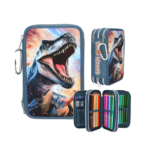 Estuche Triple con Mosquetón Dino World T-Rex escolar