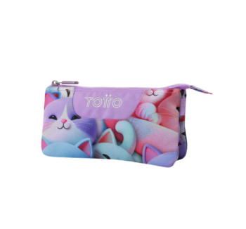 Estuche escolar triple Gatos Kawaii Totto con diseño de gatitos