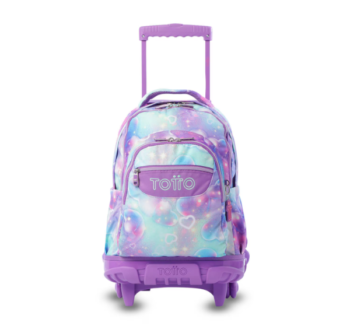 Mochila escolar con ruedas Corazones Lila Totto diseño moderno