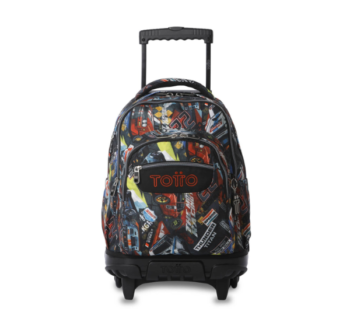 Mochila escolar con ruedas Coches Totto vista frontal con diseño de coches