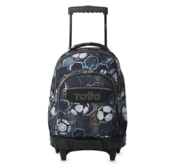 Mochila Escolar con Ruedas Soccer Totto color negro con estampado de fútbol