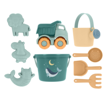 Set de Juguetes de Playa Whale Teal con cubo y accesorios