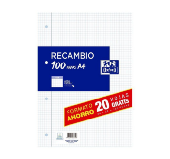 Recambios 80+20 Hojas Cuadros A4 Oxford.