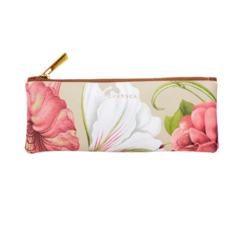 Estuche Edén Charuca con estampado floral y cierre de cremallera.