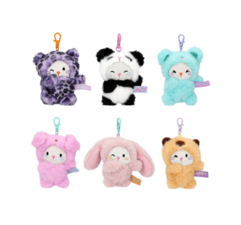 Tiny Crew Colgante de Peluche Gatito Lolli Riot con mono de animal y mosquetón de color.