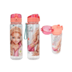 Botella MUSIC TopModel transparente de 650 ml con diseño de una modelo con auriculares.